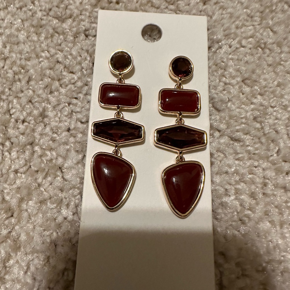 New Express Gold and Maroon Dangle Earrings